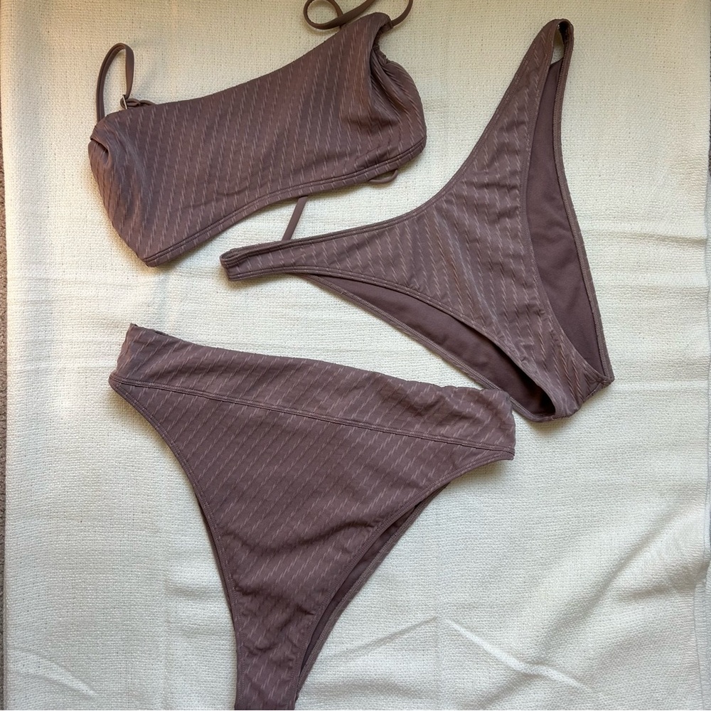 Abercrombie & Fitch Ribbed Mauve Brown Bikini Set